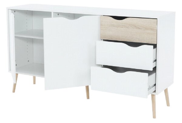 Comoda OSLO 75381, cu 2 usi si 3 sertare, PAL, stejar sonoma/alb, 147,1x81x39,1 cm
