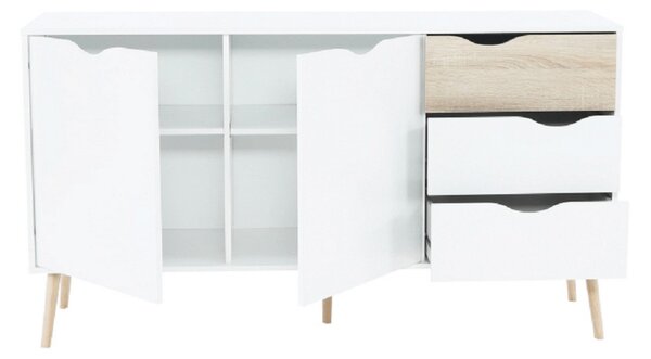 Comoda OSLO 75381, cu 2 usi si 3 sertare, PAL, stejar sonoma/alb, 147,1x81x39,1 cm
