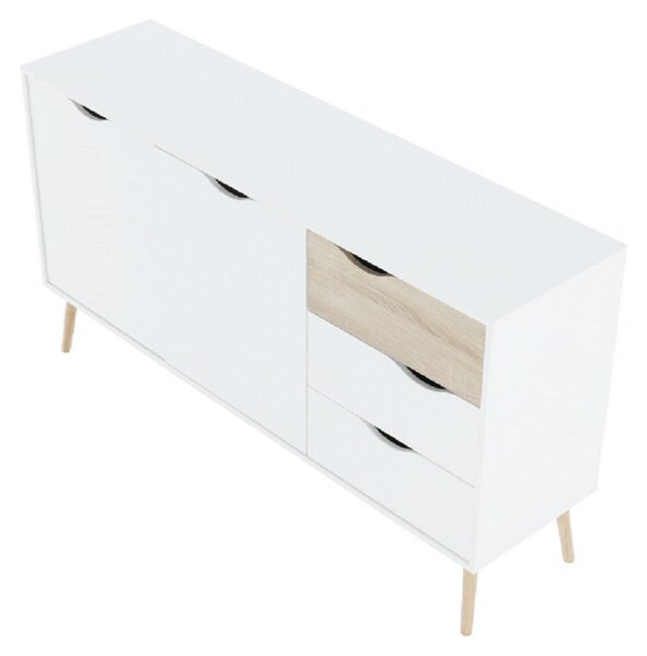 Comoda OSLO 75381, cu 2 usi si 3 sertare, PAL, stejar sonoma/alb, 147,1x81x39,1 cm