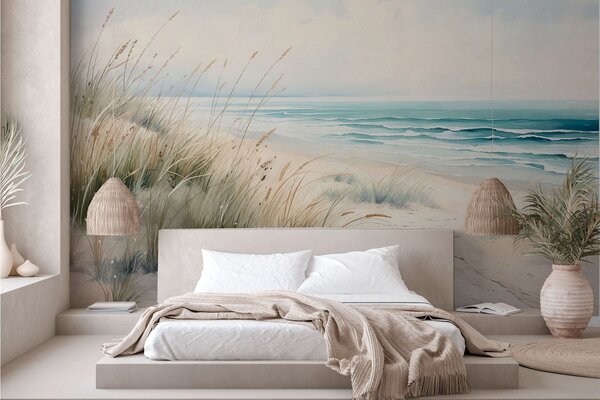 Tapet Plajă cu nisip, valuri și dune, Fototapet Natură, w05537 : Uwalls.ro