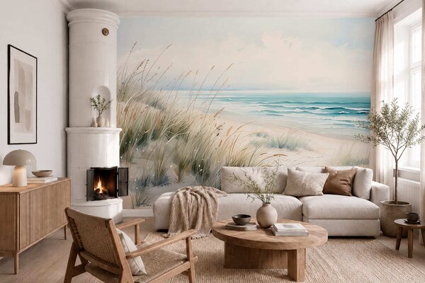 Tapet Plajă cu nisip, valuri și dune, Fototapet Natură, w05537 : Uwalls.ro