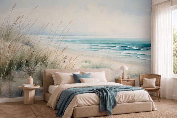 Tapet Plajă cu nisip, valuri și dune, Fototapet Natură, w05537 : Uwalls.ro