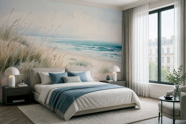 Tapet Plajă cu nisip, valuri și dune, Fototapet Natură, w05537 : Uwalls.ro