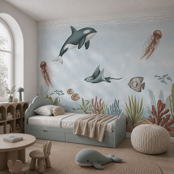 Tapet Creaturi marine printre corali și alge marine, Fototapet Marea, w05545 : Uwalls.ro