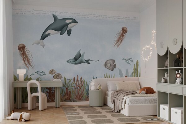 Tapet Creaturi marine printre corali și alge marine, Fototapet Marea, w05545 : Uwalls.ro