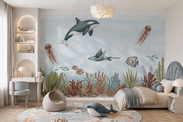 Tapet Creaturi marine printre corali și alge marine, Fototapet Marea, w05545 : Uwalls.ro