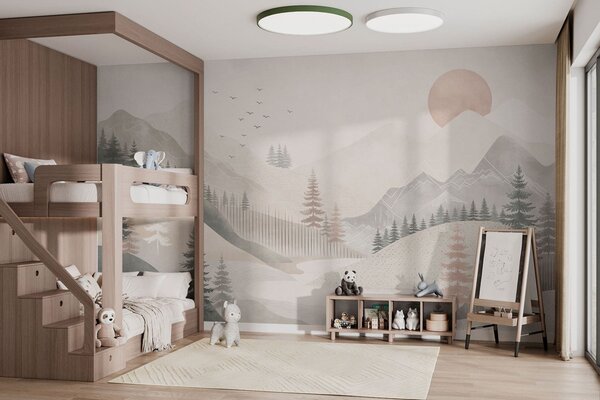 Tapet Peisaj montan minimalist cu pini, Fototapet Natură, w05626 : Uwalls.ro