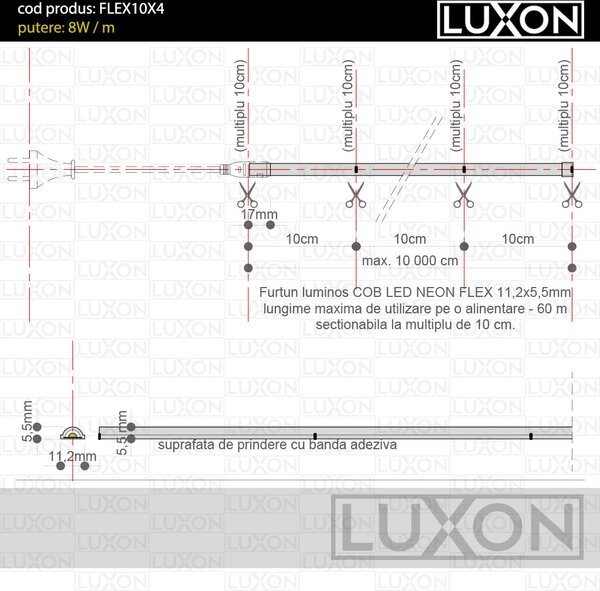 Furtun Luminos Led COB Neon Flex LUXON alb rece (6500K)
