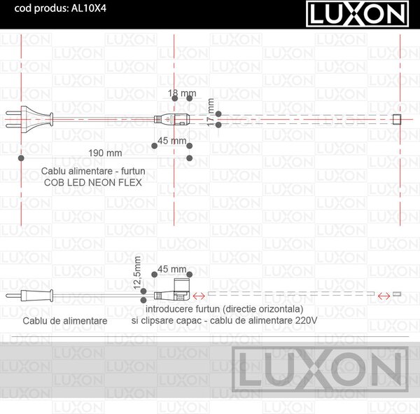 Cablu alimentare pentru Furtun LED COB Neon Flex 10x4