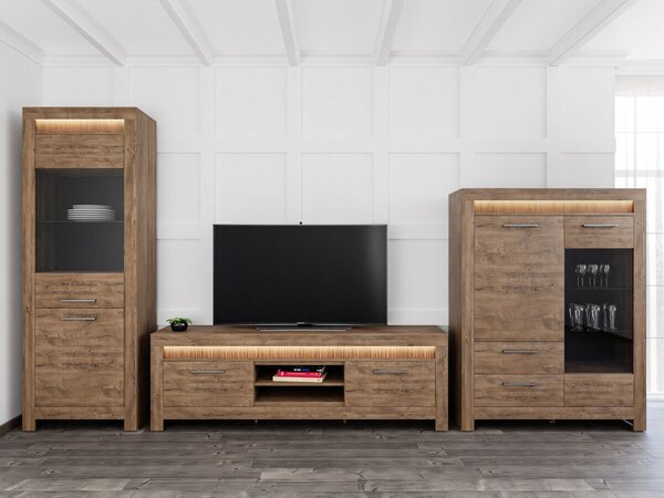 Set de living Fiomoro 111, Ribbeck stejar, PAL laminat, Sticlă călită
