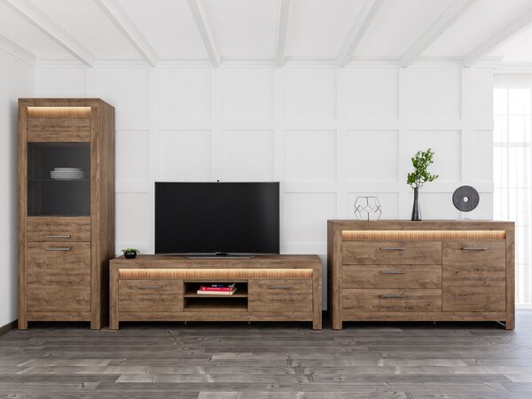 Set de living Fiomoro 112, Ribbeck stejar, PAL laminat, Sticlă călită