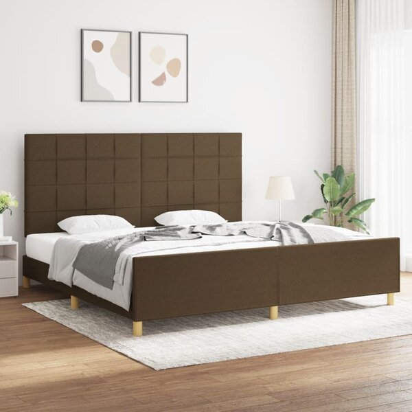 Cadru de pat cu tăblie, maro închis, 200x200 cm, textil