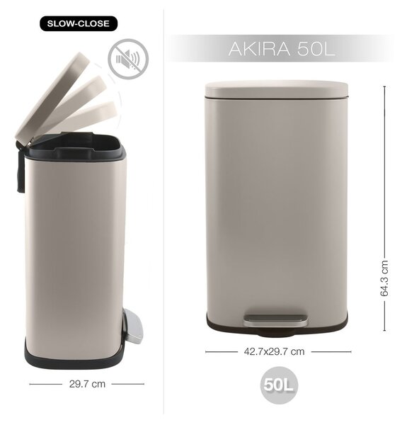 Coș de gunoi taupe cu pedală din oțel 50 l Akira – Spirella