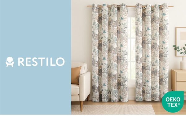 Draperie crem/albastru prăfuit 135x250 cm Celesta – Restilo