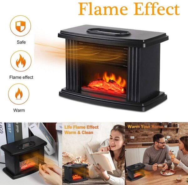 Semineu incalzitor cu flacara mini 500-800 W, telecomanda inclusa