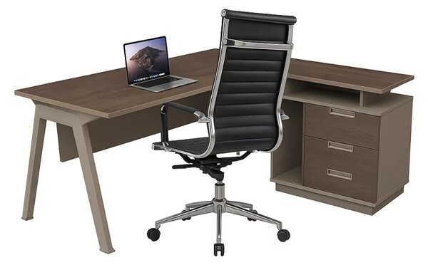 Set Evo Space & Prestige - Birou cu dulap lateral mobil si Scaun de birou ergonomic,reglabil din piele ecologica neagra