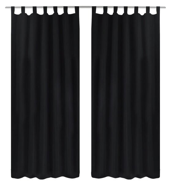 Draperii micro-satin cu bride, 2 buc, 140 x 175 cm, negru