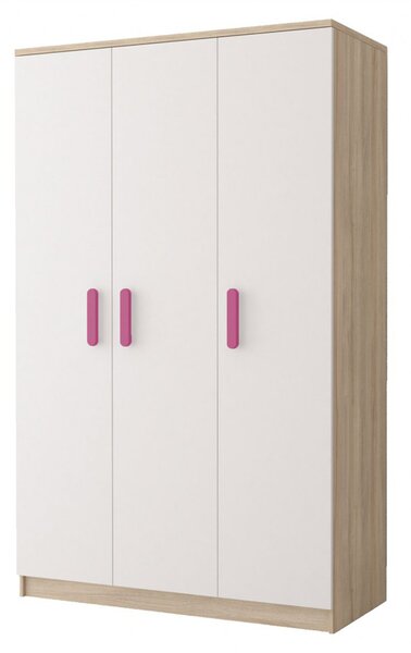 Dulap SMIK III - 19, 3 usi, corp sonoma, front alb, roz, 120x50x193 cm