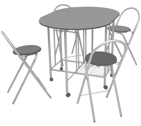 Set masă și scaune de bucătărie pliante MDF, negru, 5 piese