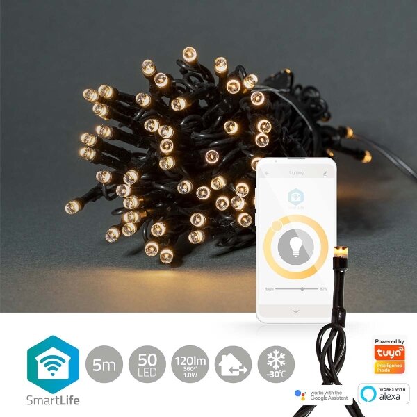 Nedis WIFILX01W50 - Șir LED Crăciun 50 LED/8 funcții 10m IP65 Wi-Fi Tuya cald