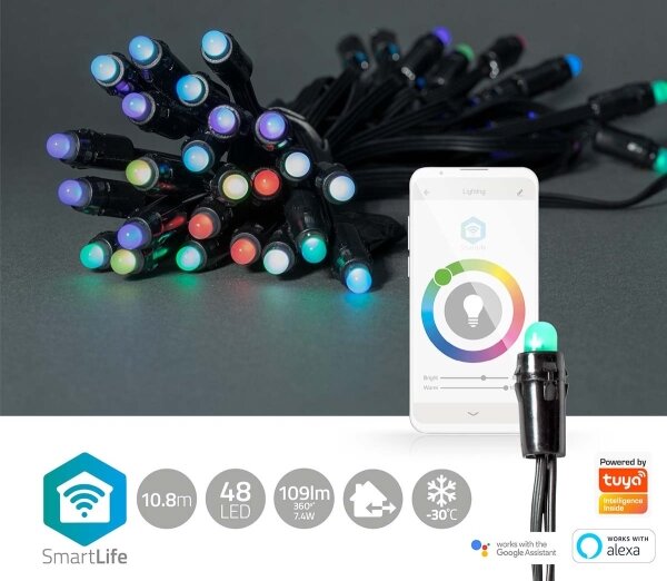 Nedis WIFILP01C48 - LED RGB șir exterior Crăciun 48xLED 13,8m IP65 Wi-Fi Tuya