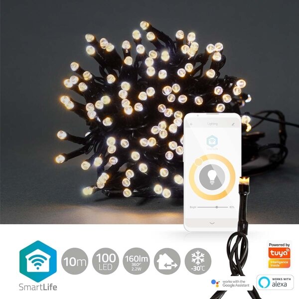 Nedis WIFILX01W100 LED șir Crăciun 100 LED, 8 funcții, 15m, IP65, Wi-Fi Tuya cal