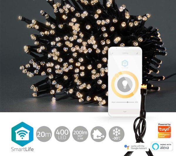 Nedis WIFILX01W400-LED LED șir Crăciun 400xLED, 8 funcții, 25m, IP65, Wi-Fi Tuya