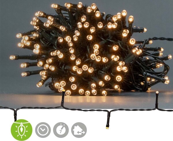 Nedis CLBO192 - Ghirlandă LED 192xLED, 7 funcții, 3xAA, 14,9 m, IP44, alb cald