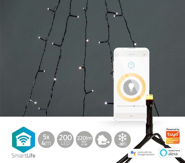 Nedis WIFILXT11W200 - LED perdea Crăciun 200 LED/8 funcții 5x7m IP65 Wi-Fi Tuya