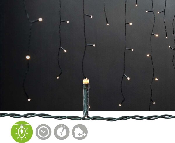 Nedis CLLC180 - Perdea luminoasă LED pentru exterior, 180 LED, 7 funcții, 10,9 m, IP44, alb cald