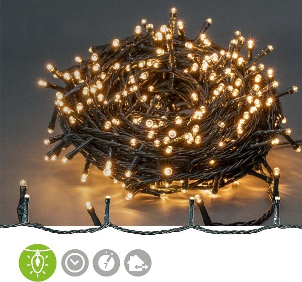 Nedis CLLS720 - Ghirlandă LED pentru exterior, 720 LED, 7 funcții, 57 m, IP44, alb cald