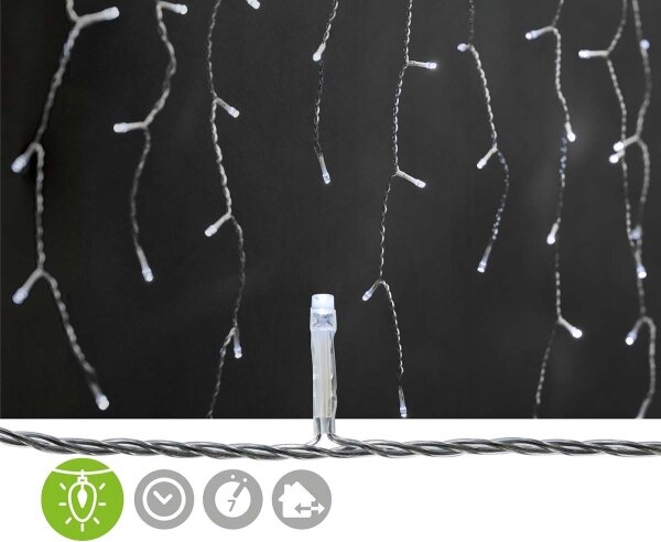 Nedis CLLC180C - Perdea luminoasă LED, 180 LED, 7 funcții, 10,9 m, IP44, alb rece