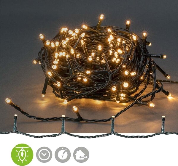 Nedis CLLS180 - Instalație luminoasă LED pentru exterior, 180 x LED, 7 funcții, 16,5 m, IP44, alb cald