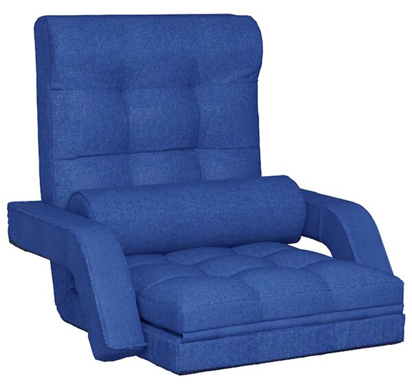 Scaun de podea pliabil cu funcție de pat, albastru, țesătură