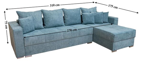 Colțar Extensibil Claudia Mare XXL Bonell Albastru Deschis - Aragon 75 Interschimbabil