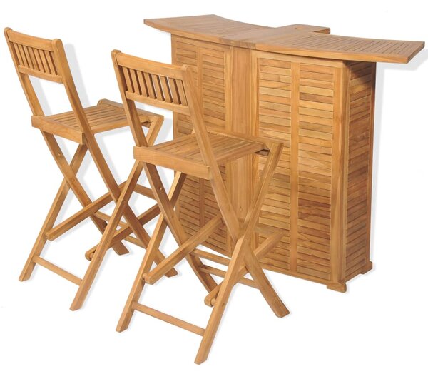 Set de bar cu scaune pliabile, 3 piese, lemn masiv de tec