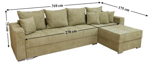 Colțar Extensibil Claudia Mare XXL Bonell Verde Olive - Aragon 35, Interschimbabil