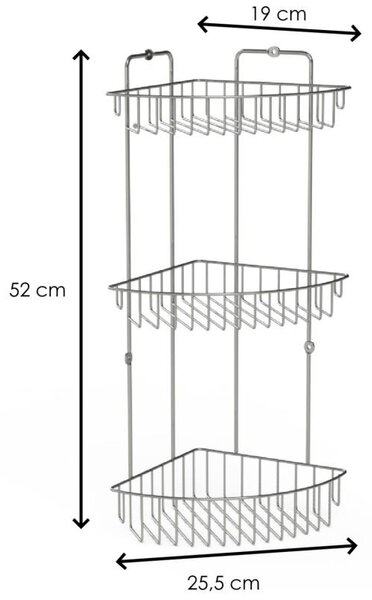 Erga Vega, poliță de colț pe 3 nivele 52x25,5x19 cm, crom, ERG-YKA-E.VEGA S3