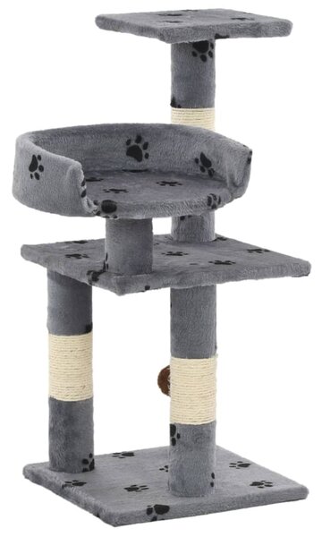 Ansamblu pisici cu funie de sisal, 65 cm, imprimeu lăbuțe, gri