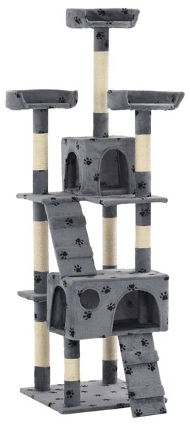 Ansamblu pisici cu funie de sisal, 170 cm, imprimeu lăbuțe, gri