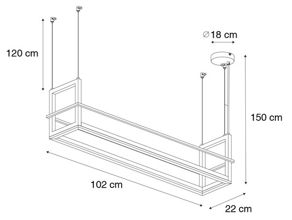Lampă suspendată neagră cu raft incluzând LED cu dimmer pe 3 trepte - Cage Rack