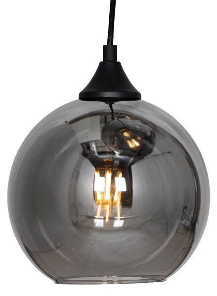 Lampă suspendată Art Deco neagră cu sticlă fumurie rotundă cu 7 lumini - Sandra