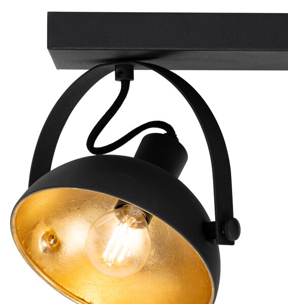 Plafoniera industriala neagra cu auriu 3 lumini reglabile - Magnax