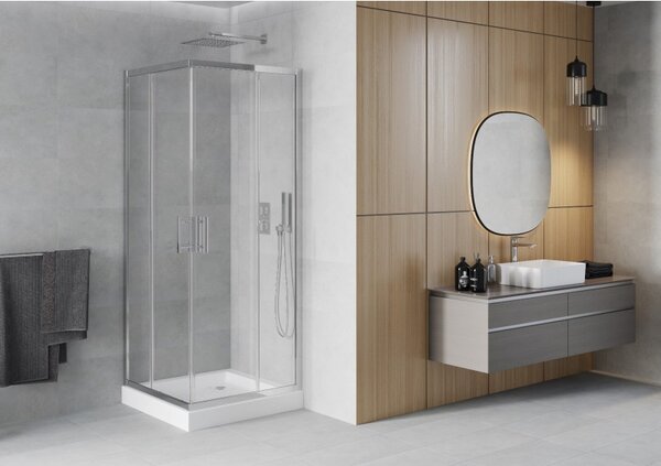 Mexen Rio cabina de duș pătrată 70 x 70 cm, transparentă, crom + cadă de duș, albă - 860-070-070-01-00-4510