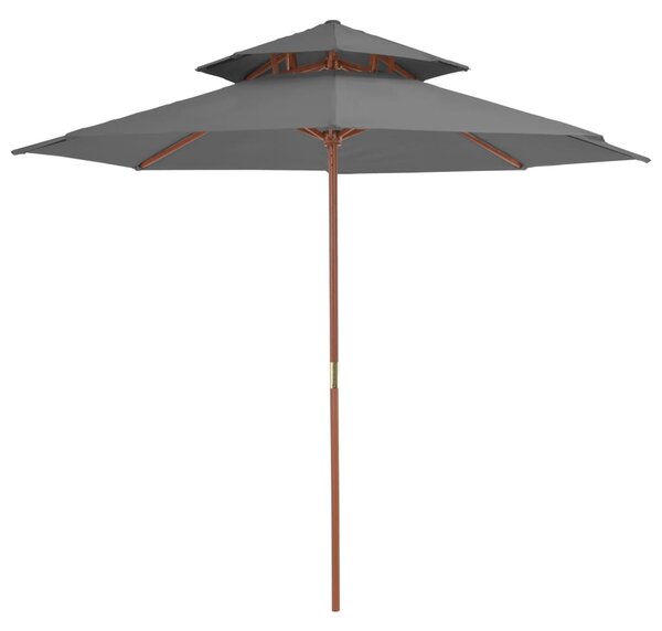 Umbrelă de soare dublă, stâlp din lemn, 270 cm, antracit