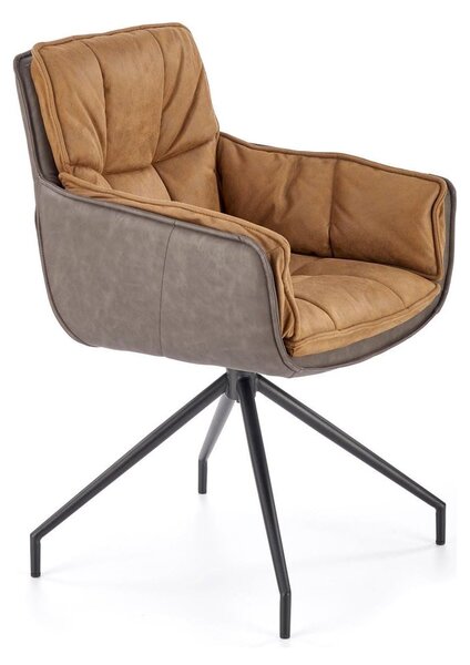 Scaun rotativ K523, maro/negru, stofa/piele ecologica, 85x61x61 cm