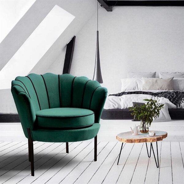 Fotoliu ANGELO, verde/negru, stofa catifelata, 73x73x75 cm