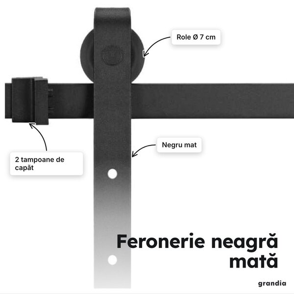 Set șină pentru ușă glisantă 183 cm, negru mat, pentru uși de 35–45 mm (fără ușă)