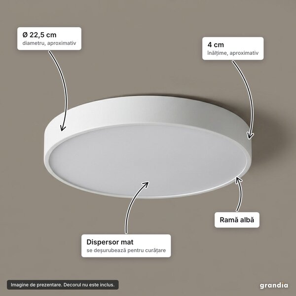 Plafonieră LED rotundă albă, Ø 22,5 cm, pentru hol și dormitor