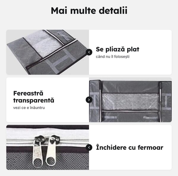 Sac de depozitare sub pat, pliabil, 100 × 50 × 18 cm, cu fereastră și fermoar